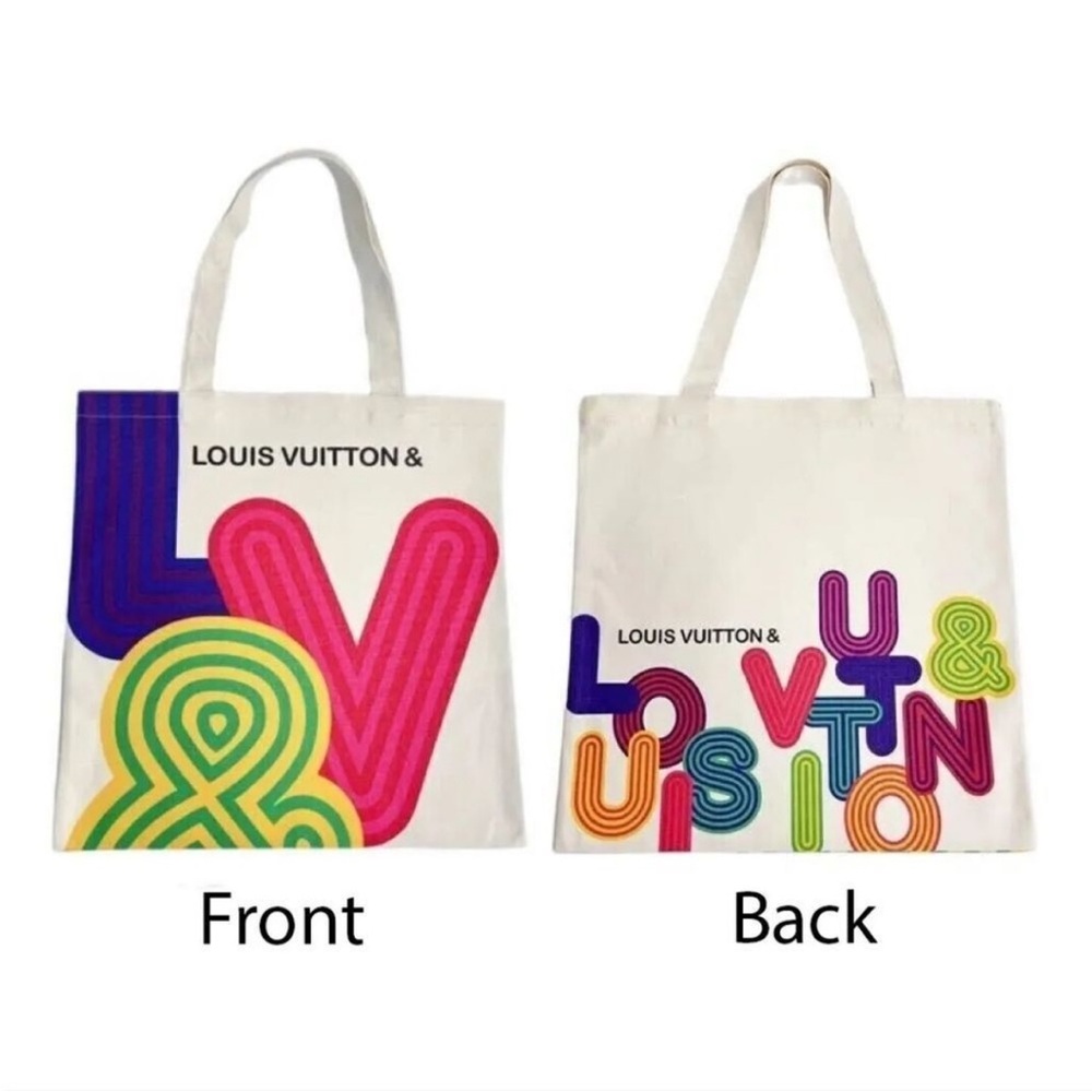 Louis Vuitton White Tote with Multicolor Letters